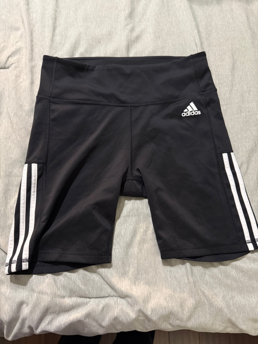 adidas Black Bike Shorts with White Three-Stripes